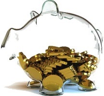 Clear Piggy Bank and Coins